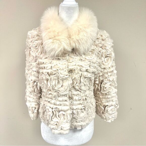 COPY - Diana Rosh fur rosette jacket. Size M - Picture 1 of 10